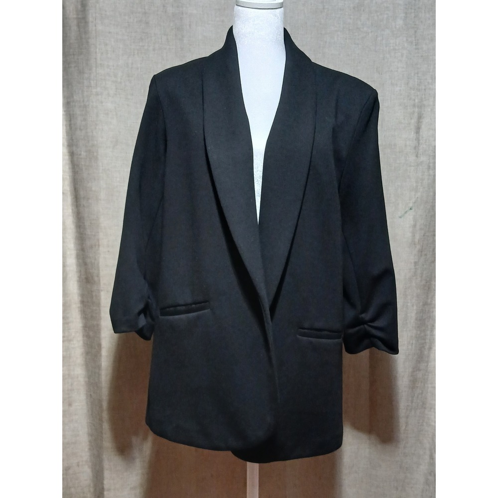 Lisette L Montreal Womens Black Shawl Collar Ruched Sleeve Open‎ Blazer Size L